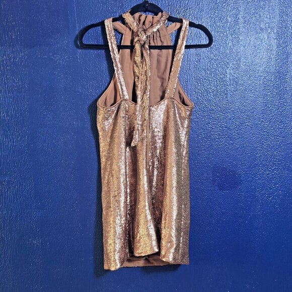 C/Meo Collective Sequence dress halter copper rose gold S Resolve ILLUMINATED - Picture 7 of 11